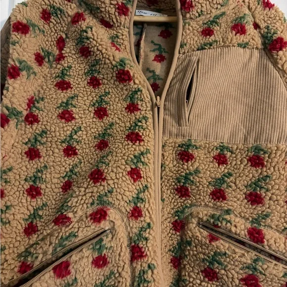 Floral Teddy Jacket - Brown and Red - Picture 3 of 5